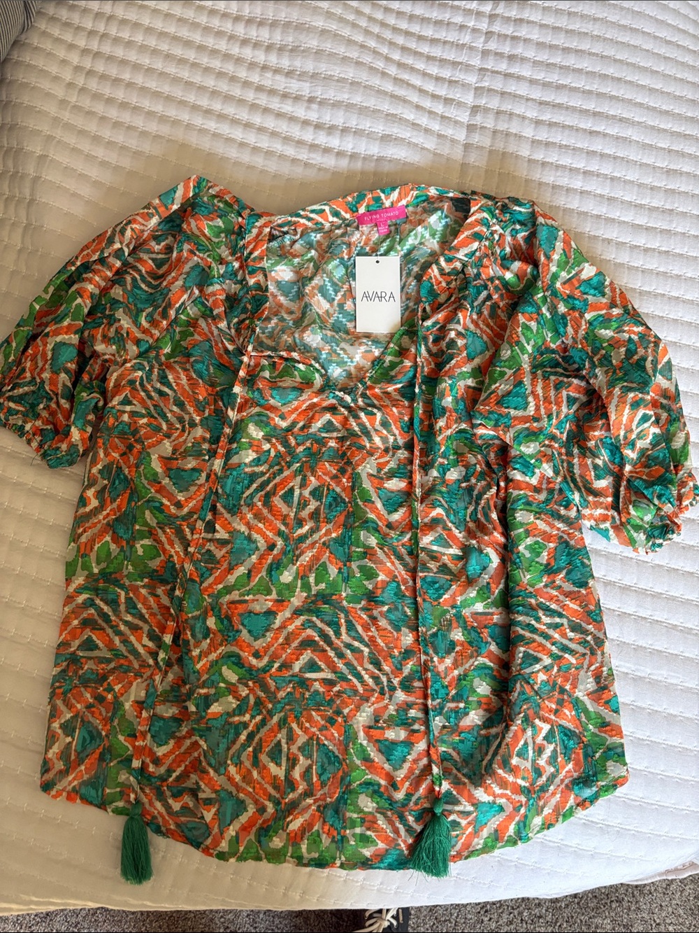 AVARA Green & Orange Printed Tunic Top